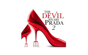 Poster do filme O Diabo Veste Prada 2, com dois saltos vermelhos com o tridente na ponta.